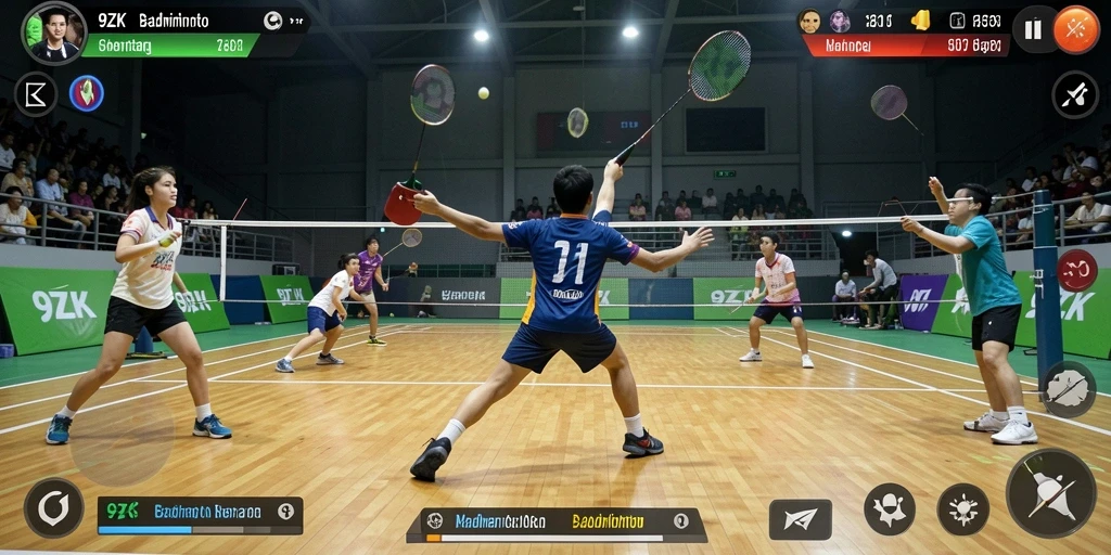 Antarmuka game Badminton 9ZK dengan grafis menakjubkan.