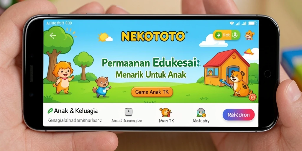 Screenshot utama NEKOTOTO menunjukkan antarmuka permainan yang menarik bagi anak-anak.