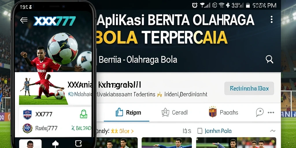 Antarmuka aplikasi XXX777 menampilkan berita dan statistik olahraga bola.